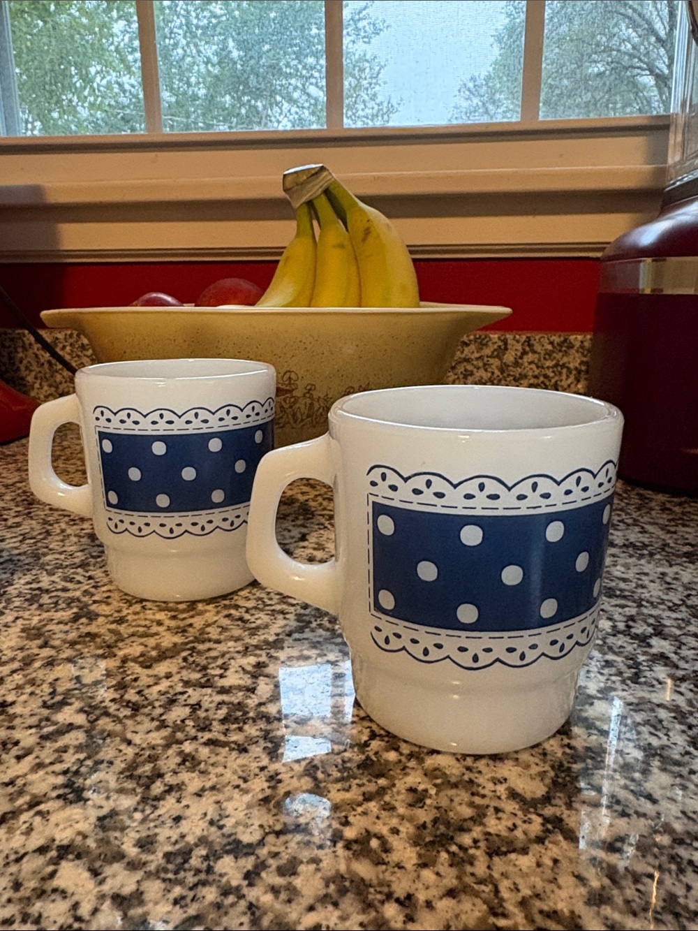 Pair of Vintage Fire King Polkadot Mugs